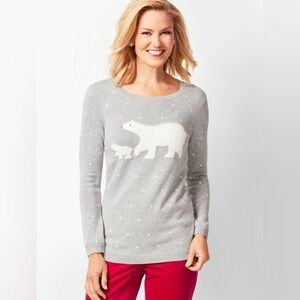 ⭐️ Talbots Fuzzy Polar Bear Lightweight Crewneck Sweater Gray Size PM